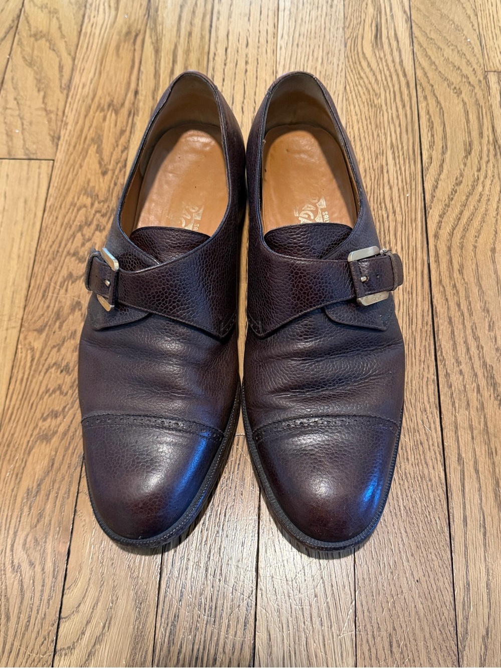 Men's Brown Leather Single Monk Strap Dress Shoes